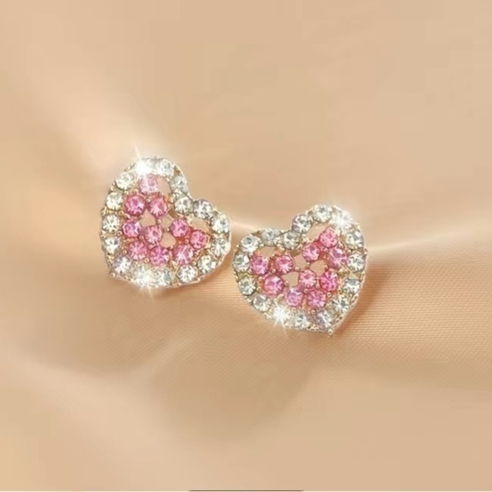 Pink And White Heart Stud Earrings